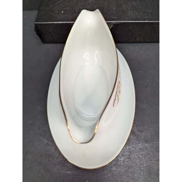 Ekco International Golden Autumn Double Pour Gravy Boat Attached Plate - Picture 8 of 11